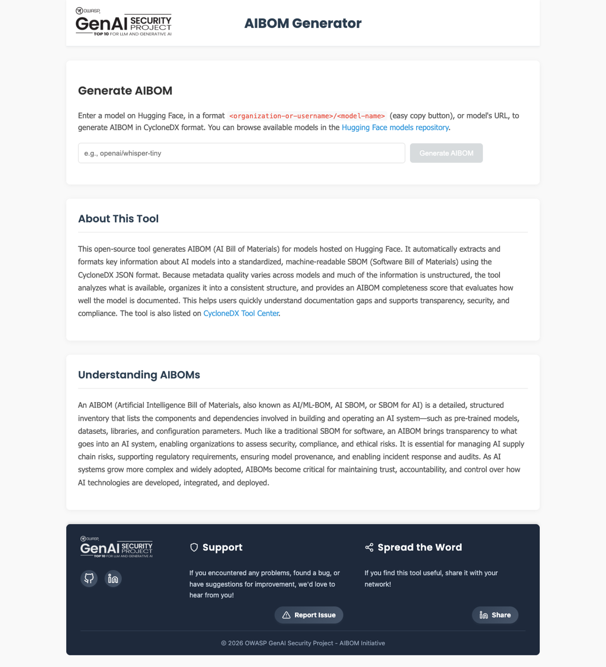 OWASP AIBOM Generator 입력 화면