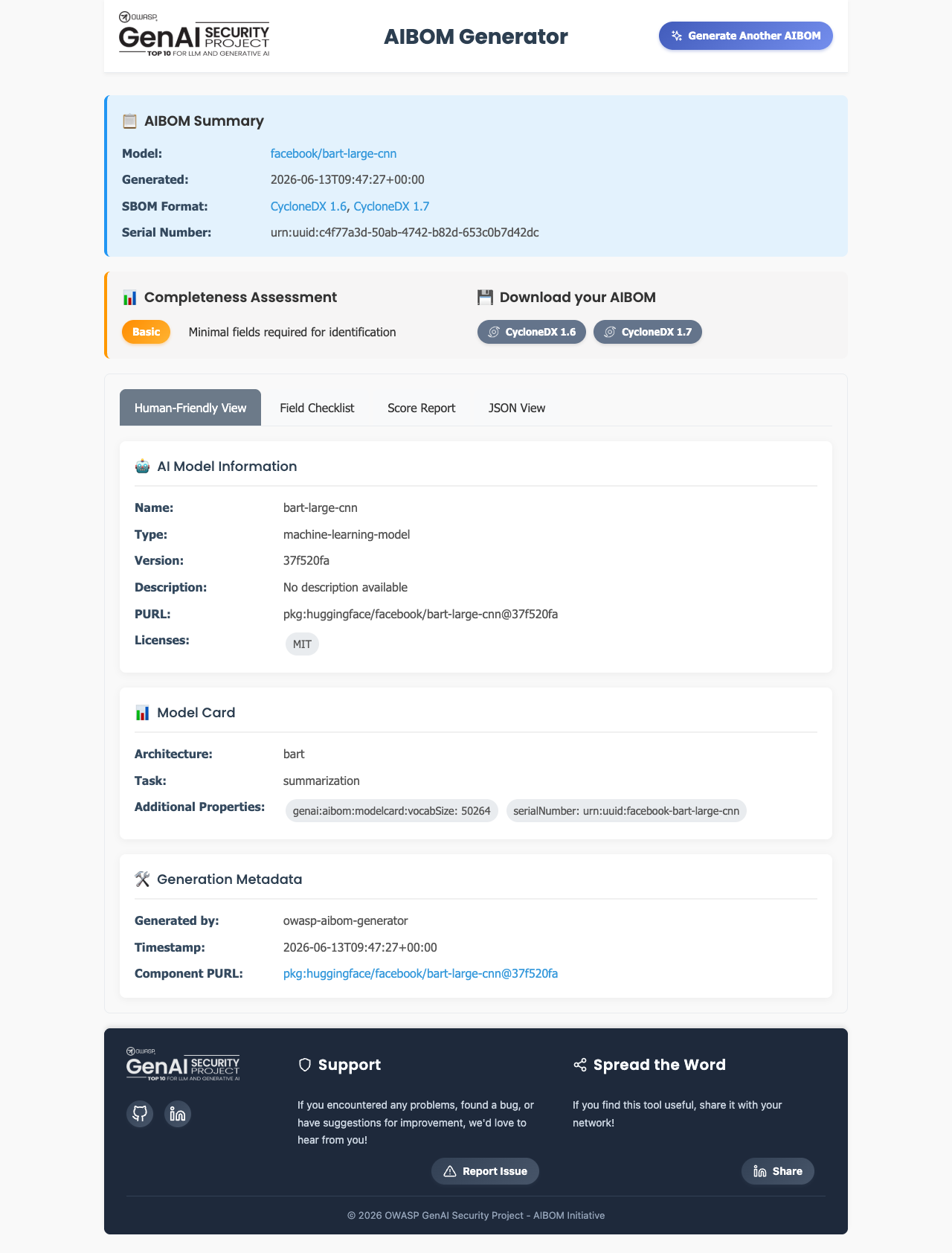 OWASP AIBOM Generator 결과 화면