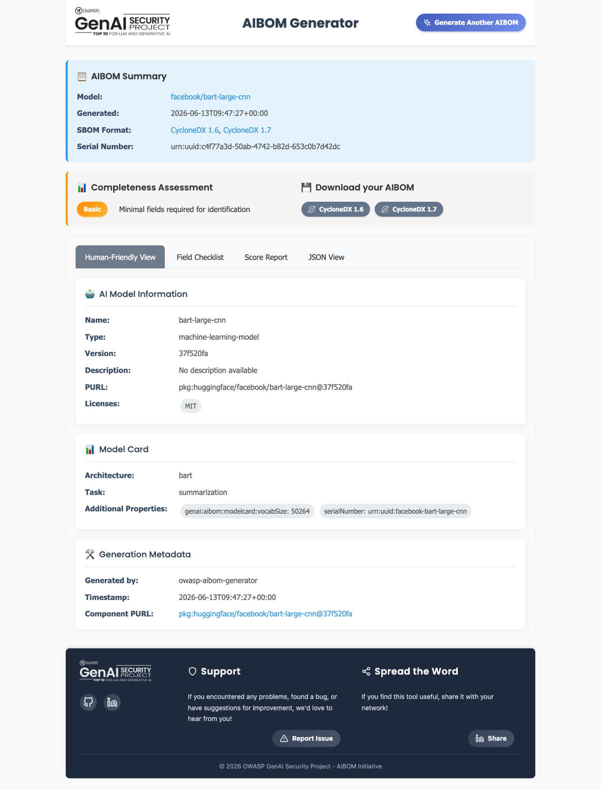 OWASP AIBOM Generator 결과 화면