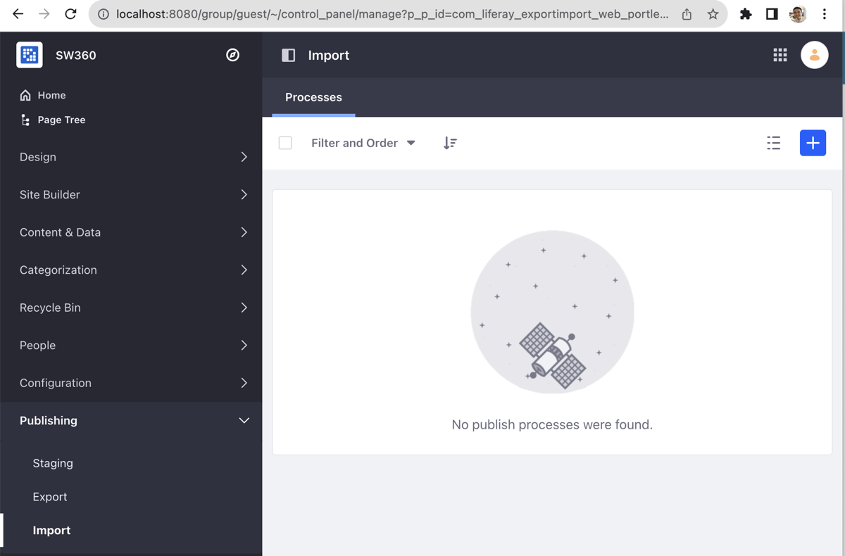 Navigating to Publishing > Import from the menu