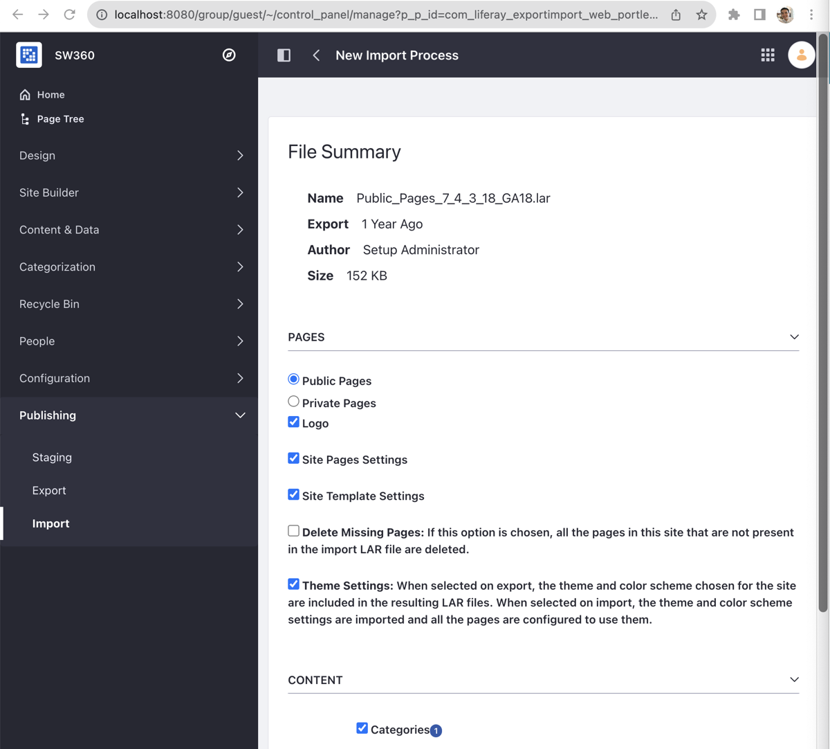 File Summary screen showing details of the uploaded LAR file