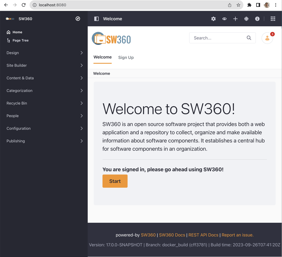 The Welcome to SW360! screen